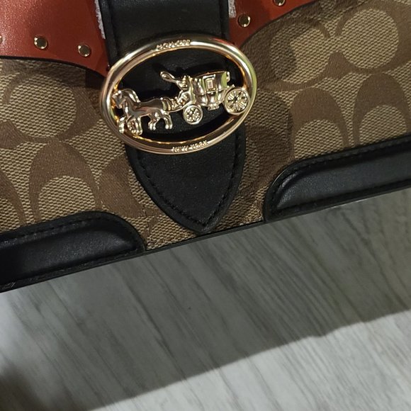 Nwt COACH Georgie Shoulder Bag In Colorblock Signature Canvas W/Rivets Tabby sty - Picture 6 of 12